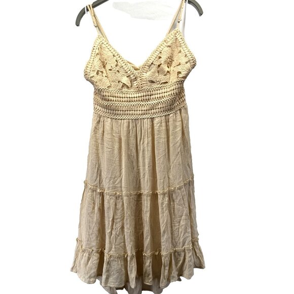 Y2K Babydoll Tiered Bohemian Lined Dress Size Large Strappy Adj Ruffled Short - Picture 1 of 9